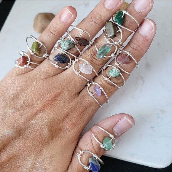 Handmade silver color non fade rings semi precious stones - Picture 6 of 6